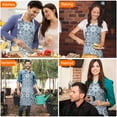 thumbnail image 4 of Blue Ethnic Geometric Pattern Apron-Garden Aprons for Women with Pockets-Cotton Linen Waterproof Kitchen Cooking Gardening Aprons Adjustable for Kitchen,Cooking,BBQ and Salon 33x27 Inch, 4 of 7