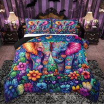 Castle Fairy 3-Piece Full Size Comforter Set - Elephant Boho Bohemian Print