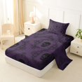 thumbnail image 2 of Homewish Boho Hipple Skull Twin Sheets,Vintage Purple Damask Bedding,Halloween Gothic Bed Set,3-Piece,1 Fitted Sheet and 1 Pillowcase, 2 of 6