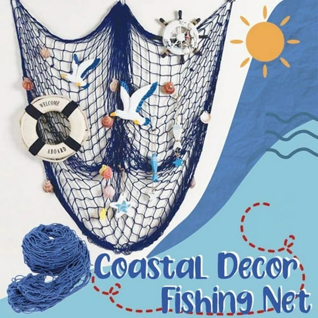 1×2m Nautical Fishing Net Wall Hanging | Coastal Decor | Natural Jute Rope, Shell Embellishments, Rustic Fishing Net Design, Versatile Hanging Option, Perfect for Beach Themed Parties