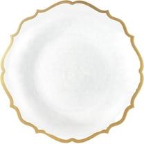 (70 PACK) EcoQuality 7.5" inch Round White Plastic Plates with Gold Rim Modern Design - Heavy Duty Large Disposable Charger Dinner Plate Weddings, Salad Plate, Tableware, China Like Party Plates