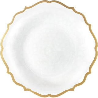 (40 Pack) EcoQuality 6 inch inch Round White Plastic Plates with Gold Butterfly Design - Disposable China Like Party Plates, Small Heavy Duty Dessert