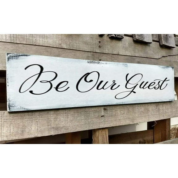 Be Our Guest Wall Decor Farmhouse Bedroom Wooden Wall Art Decor Above Bed, Large Guest Room Wall Signs Hanging Rustic Country Decorative Wall Plaques for Home Living Room Kitchen 4x16 Inch