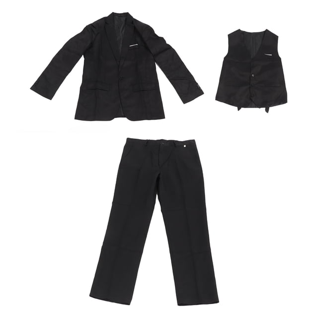 Conjunto de 3 piezas de chaqueta, chaleco y pantalones para hombre, cuello vuelto, bolsillo en el pecho, 1 botón, traje de vestir ajustado, color negro, talla 3XL