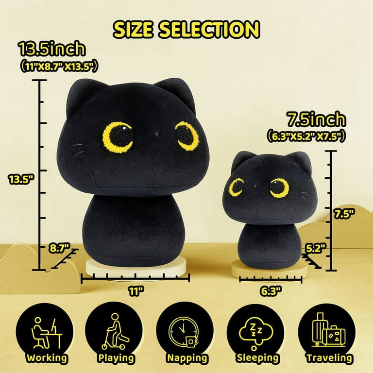 Mewaii 7.5 Mushroom Plush, Cute Black Cat Plush Pillow Soft Cat Stuffed  Animals 