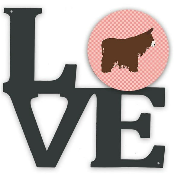11.5 x 11.75 in. Poitou Poiteuin Donkey Pink Check Metal Artwork Love Wall Decor