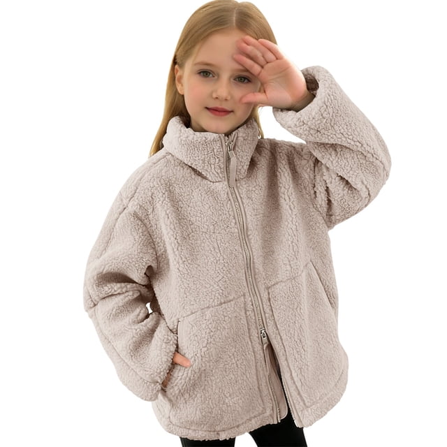 Liyamei Children's Solid Color Double Zipper Fleece Jacket Yellow 9-10 Years
