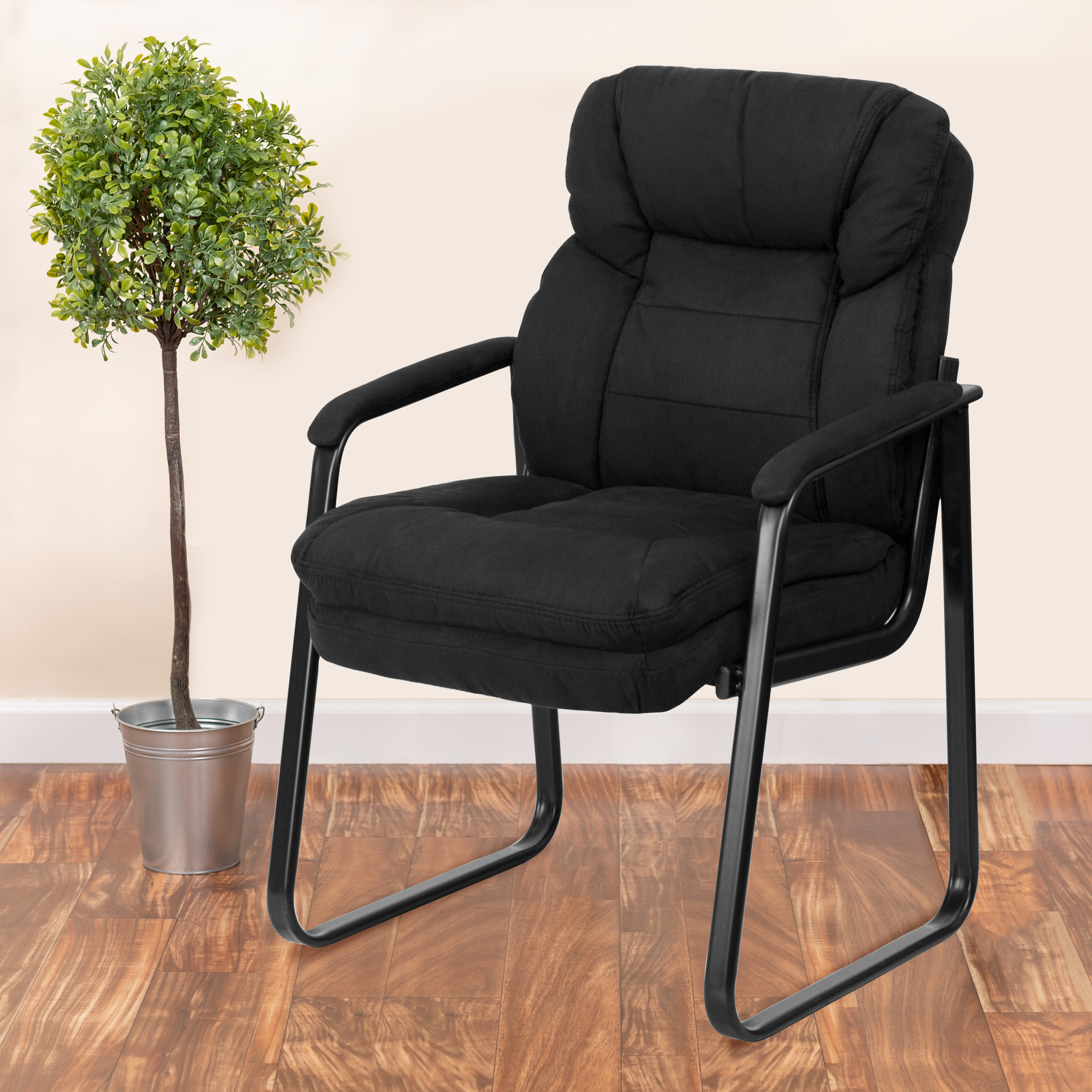 Flash Furniture Isla Black Microfiber Executive Side Reception Chair with Lumbar Support and Sled Base - image 2 of 6