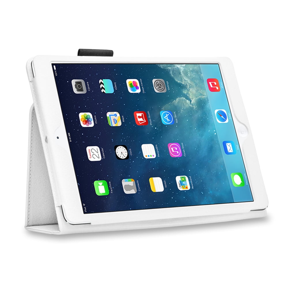 iPad 1 Case (White) Slim Fit Synthetic Leather Folio Case Flip Cover