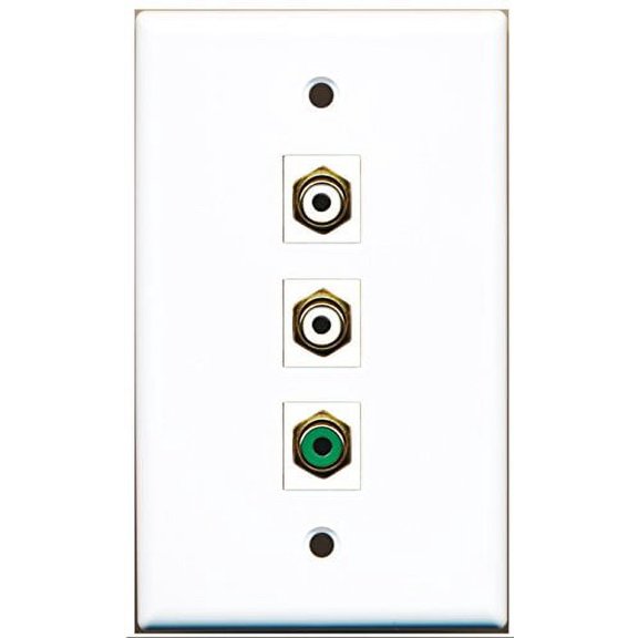 RiteAV - 2 Port RCA White and 1 Port RCA Green Wall Plate