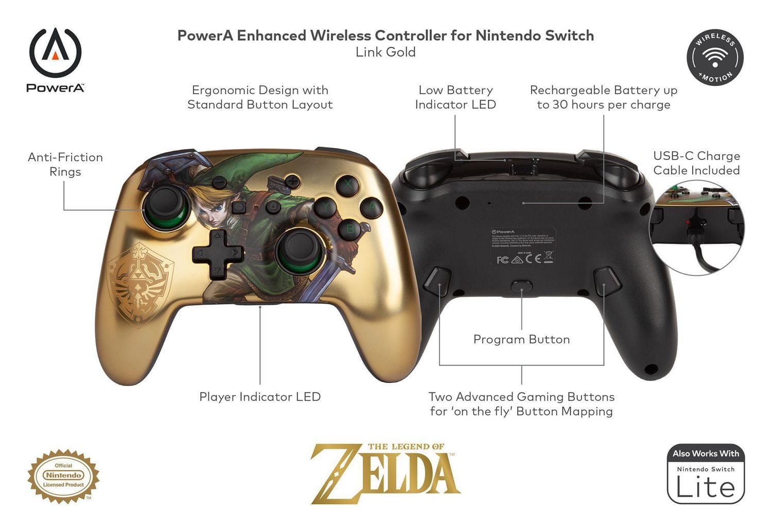 Enhanced Wireless Controller for Nintendo Switch - Link Gold, Nintendo Switch