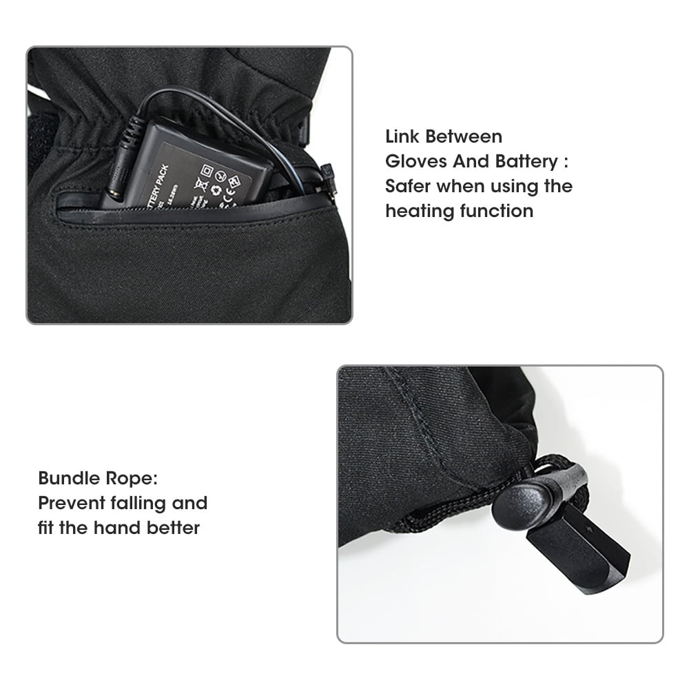 Savior Men and  Women Outdoor Ski Mittens Rechargeable Battery Heated Gloves Black XS-3XL