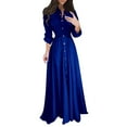 thumbnail image 3 of GZWYHT Dresses for Women 2025,Maxi Dresses Womens Lady Casual Fashion Long Sleeve Lapel Maxi Long Dress Solid Shirt Dress Long Sleeve Dress,Flowy Dresses,Blue Dress,Petite Dresses L, 3 of 7