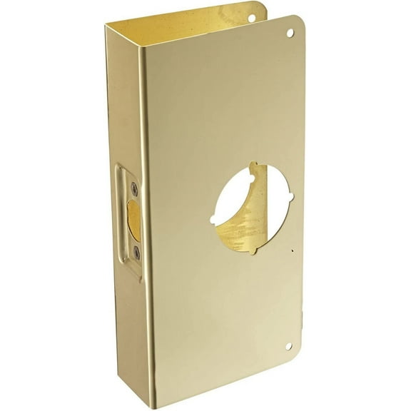 Stainless Steel Classic Wrap-Around Plate, Polished Brass Finish, For Cylindrical Door Locks, 4" x 9", 2-3/8" Backset, 1-3/4" Door Size