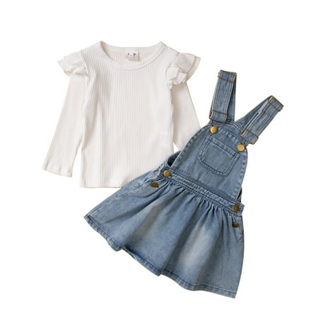 

ASEIDFNSA Girls Valentine Shirts The Bobbin Girl Kids Toddler Babys Girls Spring Winter Ruffle Long Sleeve Jean Suspender Skirt Set Outfits Clothes