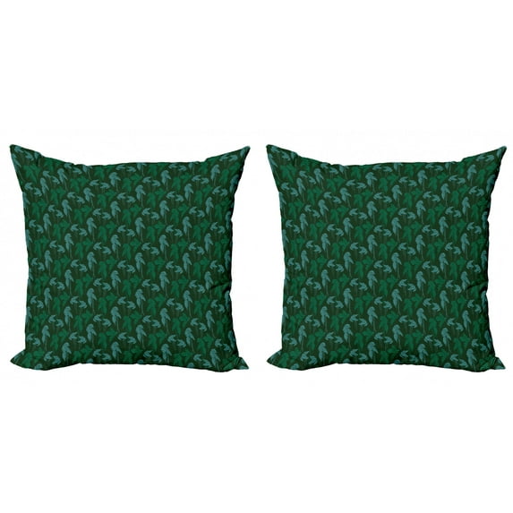 Ambesonne Tropical Throw Pillow Cover 2 Pack, Growth Jungle Leaves Motif, 18", Emerald Pale Blue