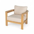 thumbnail image 2 of Christopher Knight Home Wood Outdoor Lounge Chair, Patio Barrel Armchair with Thick Cushion, Beige, 2 of 13