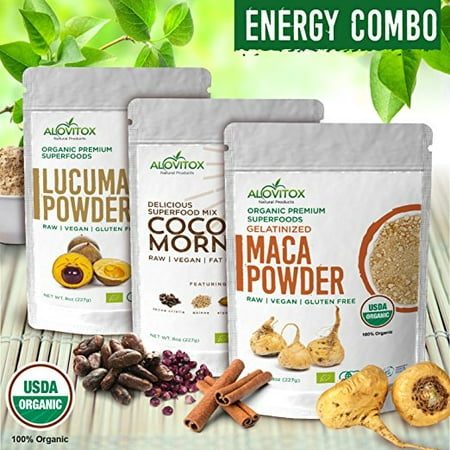 Alovitox Lucuma, Cacao blend, and Maca Powder Combo Box, Powerful Ingredients to Add Flavor and Healthy Benefits to your Smoothies, Protein Shakes, and More, 3