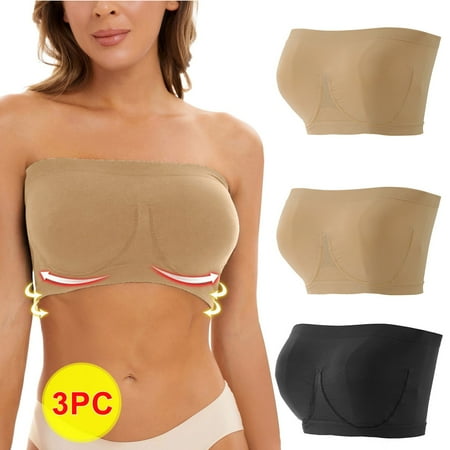 

hoksml Women Plus Size Strapless Bra Stealth Bandage Brassiere Wire Free Top Bra Everyday Underwear 3PC