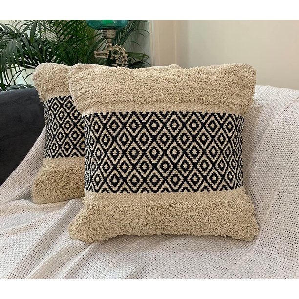 NATURE4U 2 pcs Boho Throw Pillow Covers for Couch Sofa Cotton HandWoven Tufted Decorative