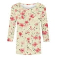 thumbnail image 4 of CYMMPU Spring Tops Crew Neck 3/4 Sleeve Blouses for Women Dressy Casual Fall Trendy Shirts Tunic Tops Floral Pattern Loose Fit Lightweight Basic Tees Multicolor XL, 4 of 5