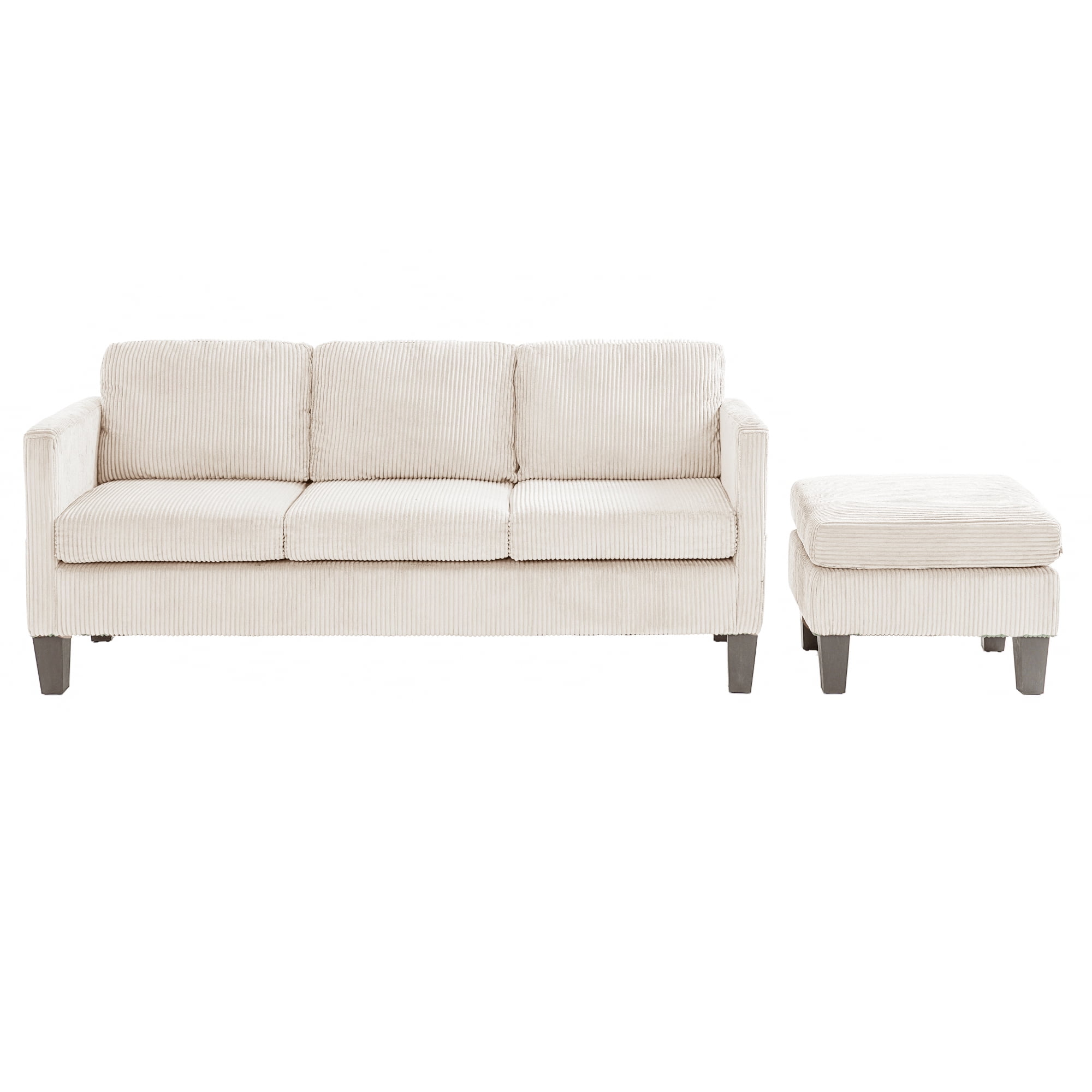 Leumius Convertible Sectional Sofa Couch,Modern Corduroy L-Shaped Couch with Storage Ottoman,Small Sofa for Small Living Room, Apartment and Small Space,Off White