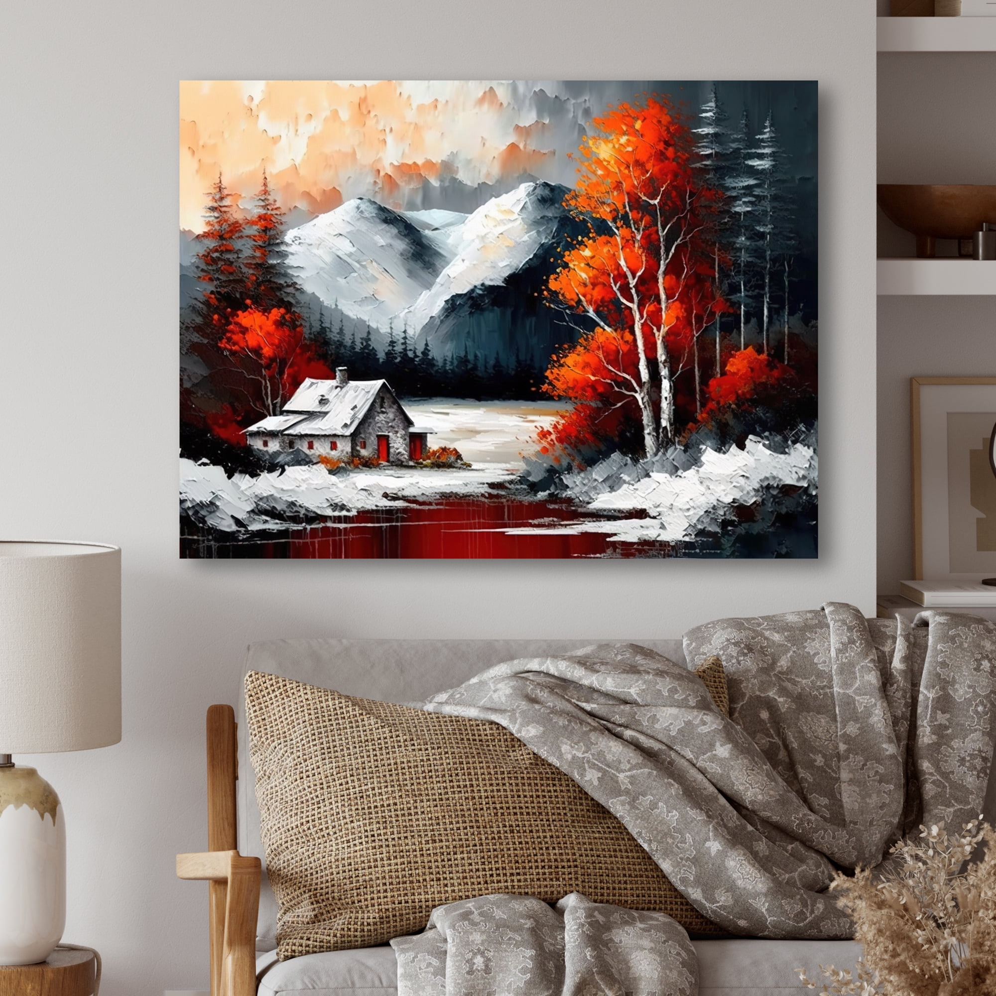 Designart Cabin In The Woods In Winter V Canvas Wall Art