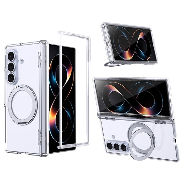 Dteck Magnetic Case for Samsung Galaxy Z Fold 8 Ultra,Shockproof PC Hinge Protection PC Case Compatible with MagSafe 360° Rotating Ring Holder Stand Cover,Clear