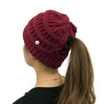 thumbnail image 2 of HAWEE Womens Ponytail Beanie Hat with Button for Mask, Criss Cross Winter High Messy Bun Beanie Hat with Ponytail Hole, 2 of 3