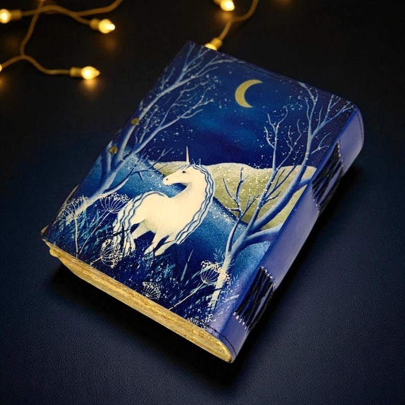 Handmade Leather Journal with Unicorn Design – 5x7 Inch | 200 Handmade Pages | Vintage Deckle Paper | Locking Clasp | Gift Notebook