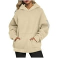 thumbnail image 2 of Zip Up Hoodie Women's Casual Loose Solid Color Zipper Pocket Long Sleeved Hooded Sweatshirt Top, Khaki L, 2 of 6