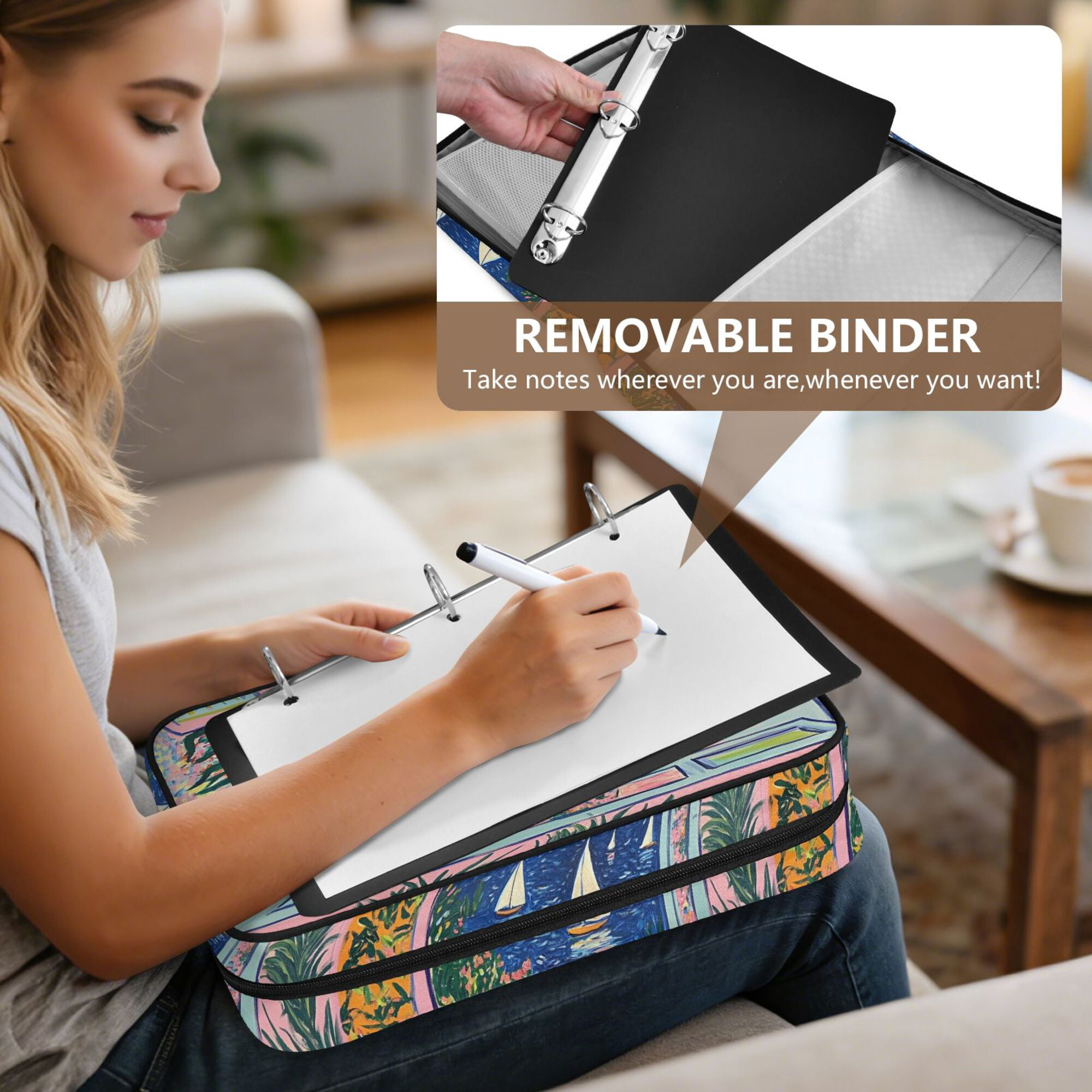 FORMRS Accordion File Folder A4 Size 7-Pocket Expanding Document Organizer Bag with 3 Ring Binder, Colorful Seaside
