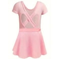 thumbnail image 4 of WIBACKER Girls Ballet Leotards Kids Short Sleeve Crisscross Back Dance Dress Outfit with Removable Shiny Skirt Combo, 4 of 8
