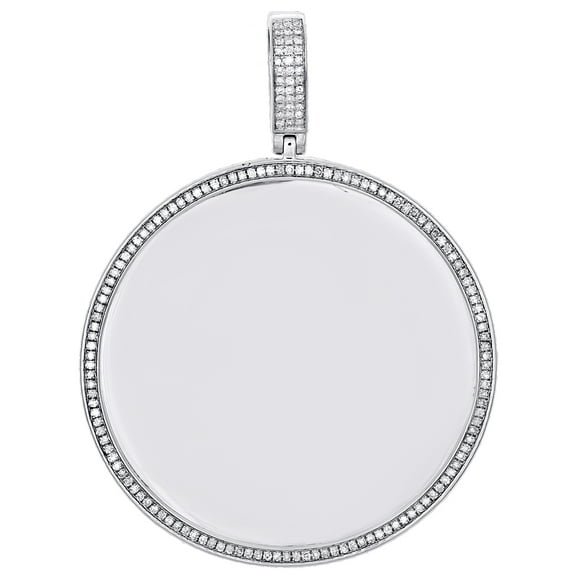 10K White Gold Round Diamond Picture Memory Frame Pendant 2.35" Charm 0.62 CT.