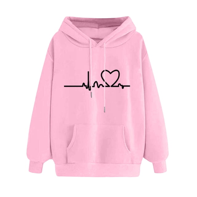 Pull à Capuche à Manches Longues Imprimé Décontracté pour Femmes Automne Rose