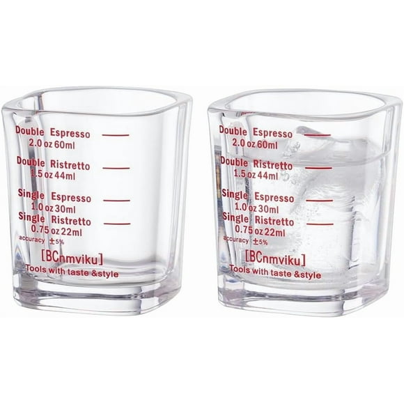 BCnmviku 2 PACK Red line Square Cup Espresso Shot Glasses Measuring Cup Liquid Heavy Glass for Baristas 2oz for Single Shot of Ristrettos
