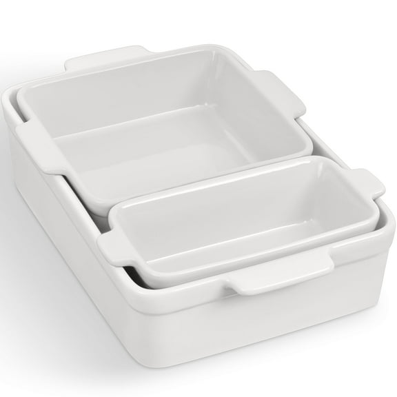 Best Choice Products 3-Piece Ceramic Bakeware Set, Stoneware Baking Dishes, Casserole Serving Set - Vanilla Buttercream