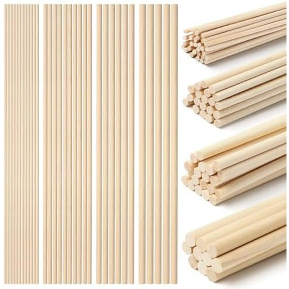 80-Piece Wooden Dowel Rod Set - Assorted Sizes 1/8, 3/16, 1/4, 5/16 x 11.8 Inch Natural Craft Dowel Rods