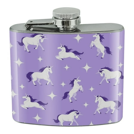 

Frolicking Unicorns White Purple Pattern Stainless Steel 5oz Hip Drink Kidney Flask