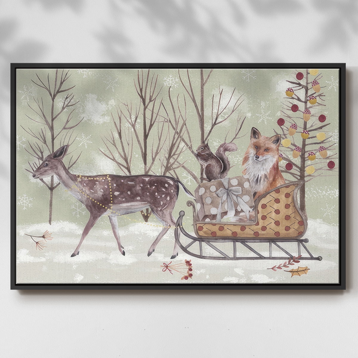 Christmas Time Collection A - Framed Gallery Wrapped Holiday Canvas - 27 x 41 - Black Frame