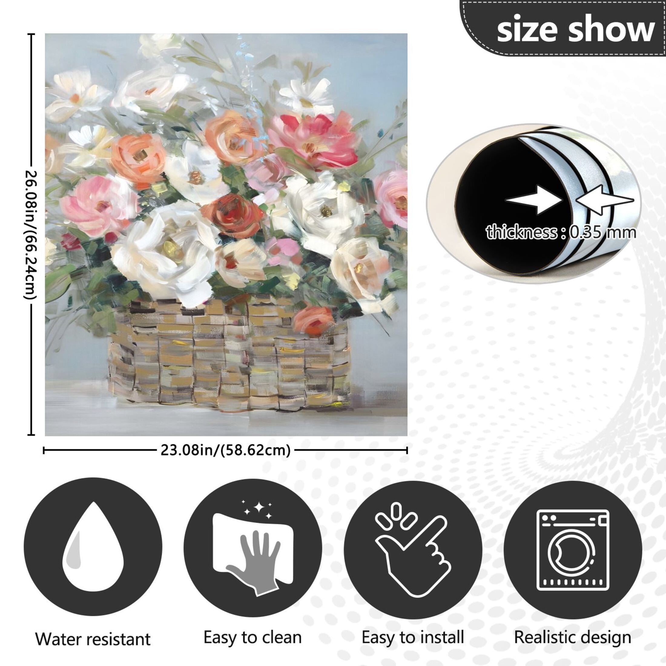 Flowers in A Basket Dishwasher Magnet Cover Reuseable Refrigerator Magnet Cover Decal Kitchen Fridge Microwave Stickers Hoilday Party Decor 23 x 26 inch