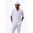 thumbnail image 3 of Montique White Walking Suit Solid Color Short Sleeve Shirt Men's Leisure Suit 696, 3 of 4