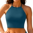 thumbnail image 5 of Women's Bikini Top Tummy Control V Neck Bathing Suit Top Swimwear Top No Bottom Included,Dark Blue,M, 5 of 6