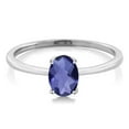 thumbnail image 2 of Gem Stone King 10K White Gold Blue Iolite Solitaire Engagement Ring for Women (0.65 Cttw, Oval Checkerboard 7X5MM, Gemstone Birthstone, Size 8), 2 of 3