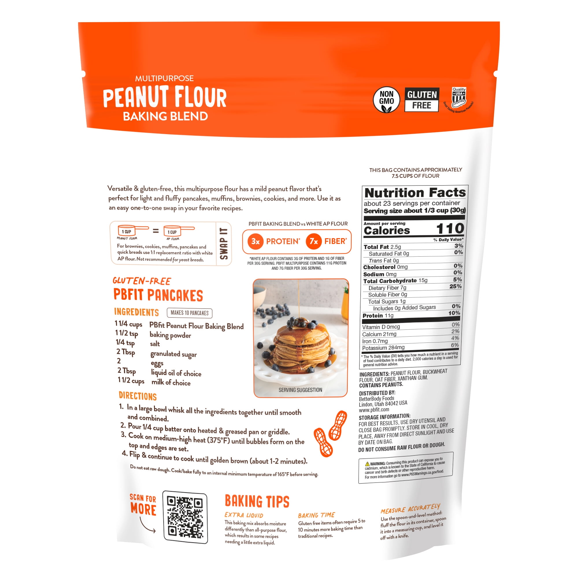 (2 pack) PBfit Peanut Flour Baking Blend, Gluten-Free & Non-GMO, 11g Protein 10% DV, 24 oz Bag