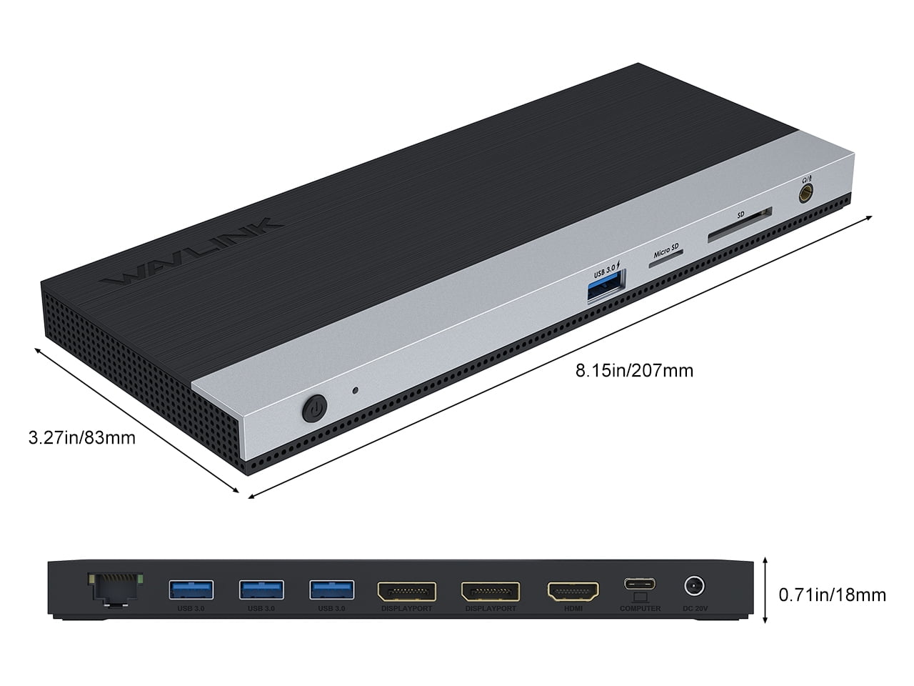 WAVLINK USB-C Triple Display Laptop Docking Station, Retail Packaging with Power Adapter