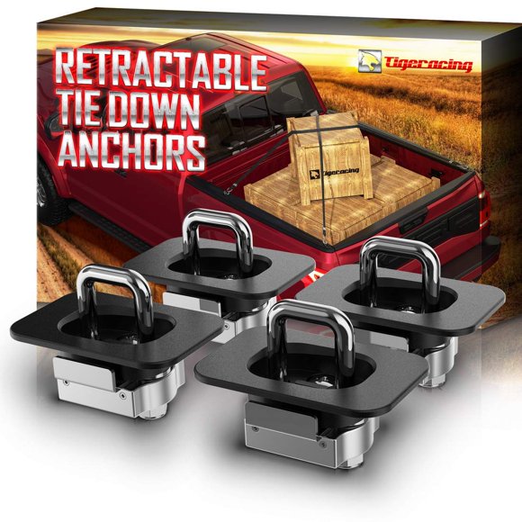 Tigeracing Tie Down Anchors Retractable Truck Bed Top Side D Ring All Metal Compatible with 1995-2018 Ram 1500 2500 3500 (NOT for 2019) - 3000 LBS Capacity (of 4)