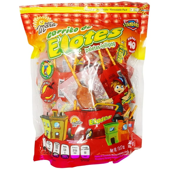 Dulces Mara Standard Carrito de Elotes Cubierto Paletas Lollipops (8 x 1 lb. 3.7 oz. Bags)