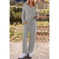 thumbnail image 3 of Women's 2 Piece Outfits Fuzzy Fleece Pajama Set Long Sleeve Top Wide Leg Pants Loungewear, 3 of 17