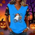 thumbnail image 2 of Qwertyu Womens Halloween Shirts Plus Size Funny Ghost Pumpkin Print Short Sleeve V-Neck Halloween T-Shirt Casual Loose Cute Thanksgiving Tunic Tops Light Blue 2XL, 2 of 4